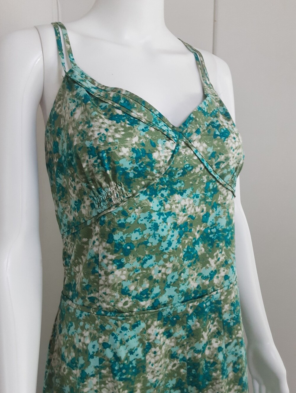 ANN TAYLOR 100% Cotton Emerald Green Floral Fit | Flare Box Pleat Dress Sz 14 - Picture 2 of 10